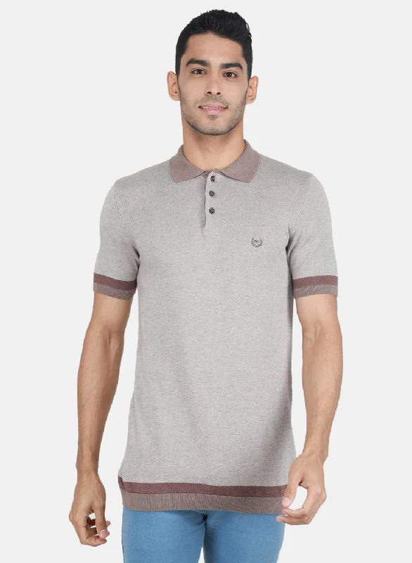 Economic Outlook Men Brown Self Design T-Shirt