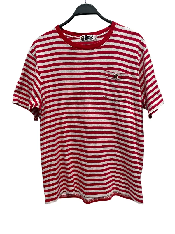 Light Dressing A BATHING APE/T-Shirt/L/Cotton/RED/Stripe/Small Ape Head Logo