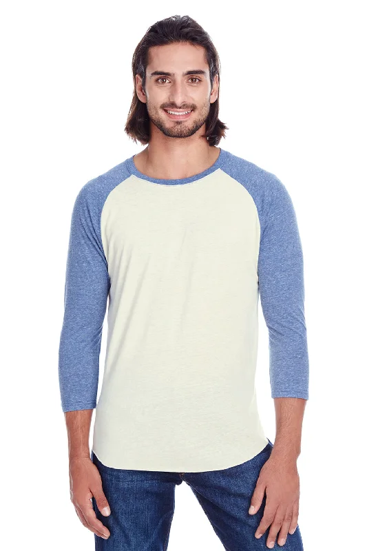 Versatile Comfort Wear Threadfast Apparel Mens 3/4 Sleeve Crewneck T-Shirt - Cream/Navy Blue