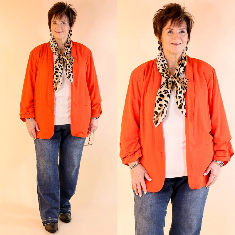 Soft Layers Promise Me Open Front Linen Blazer in Red