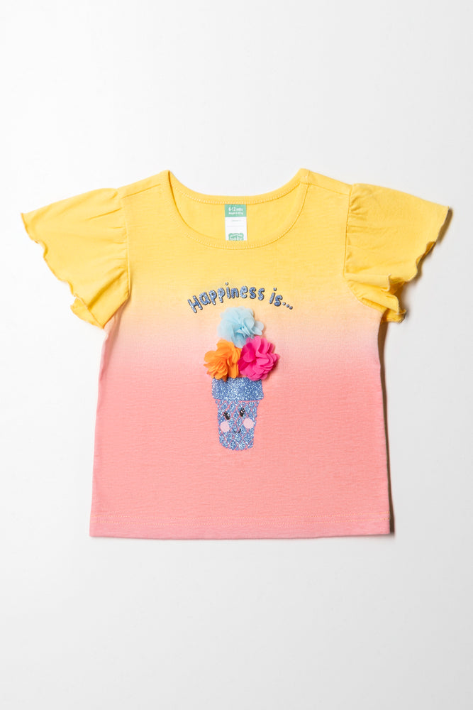 Embroidery Design 3D Flutter Sleeve Tee Yellow