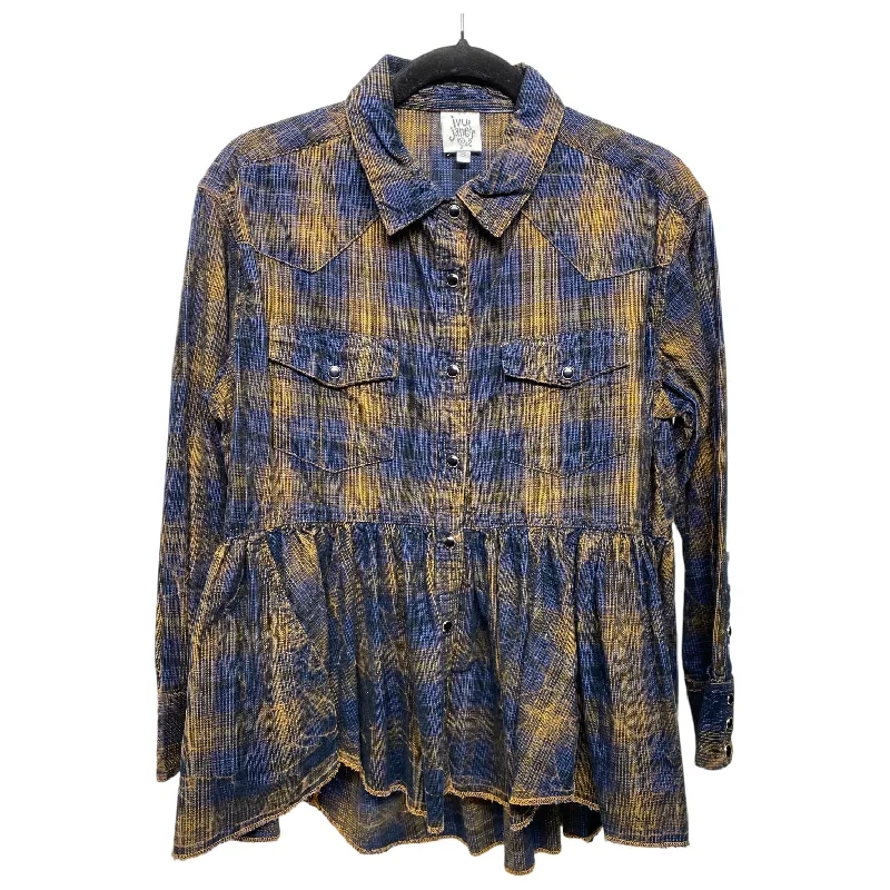 Effortless Looks Top Long Sleeve By Ivy Jane In Blue & Yellow, Size: S