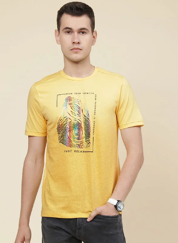 Elegant Style Men Yellow Printed T-Shirt