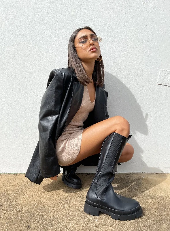 Cozy Lifestyle Jocelyn Faux Leather Blazer Black