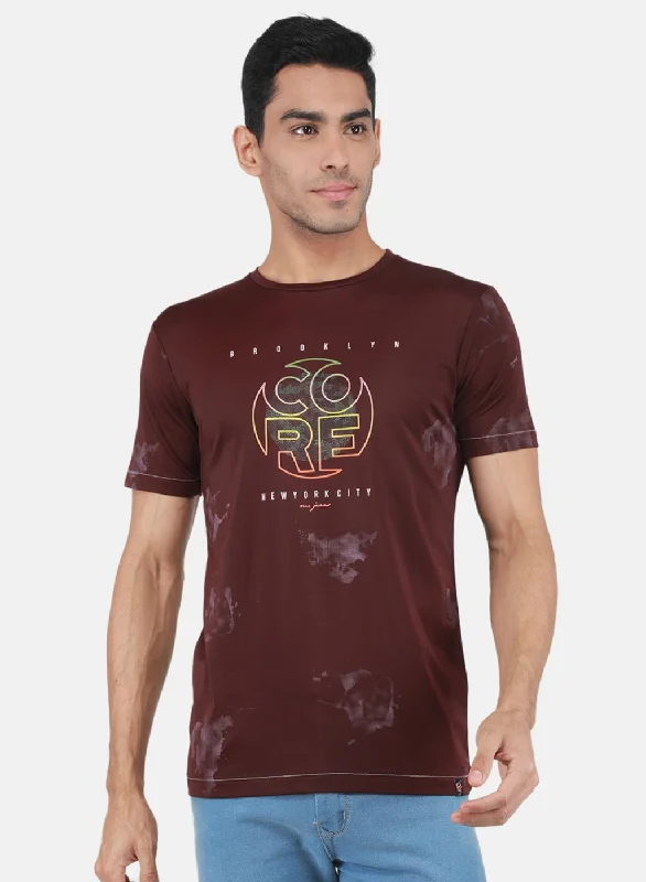 Unique Design Men Maroon Printed T-Shirt