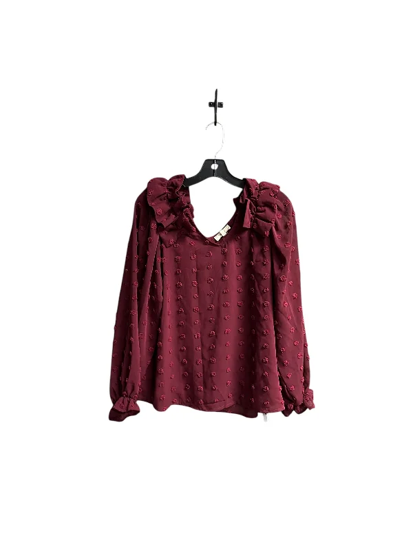 Luxury Style Top Long Sleeve By Entro In Maroon, Size: S