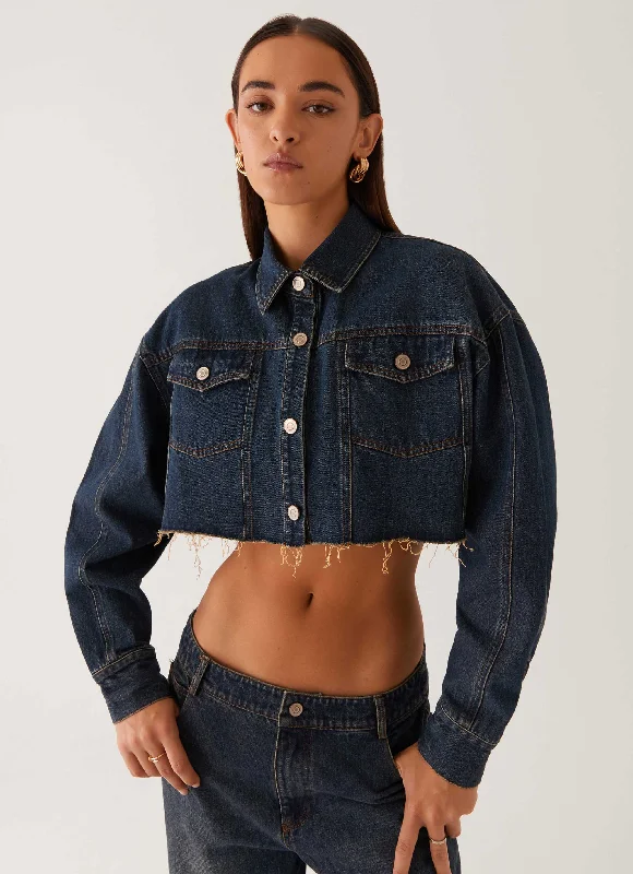 Cozy Fashions Colorado Cropped Jacket - Blue