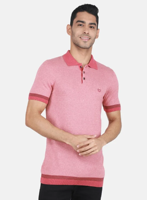Sports Series Men Light Red Self Design T-Shirt