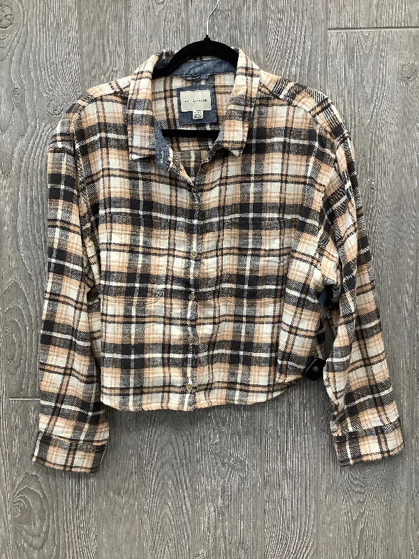 Celebrity Style Top Long Sleeve By American Eagle In Plaid Pattern, Size: Xl