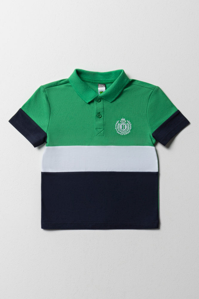 Comfortable Wear Colourblock Short Sleeve Golfer Navy & Green