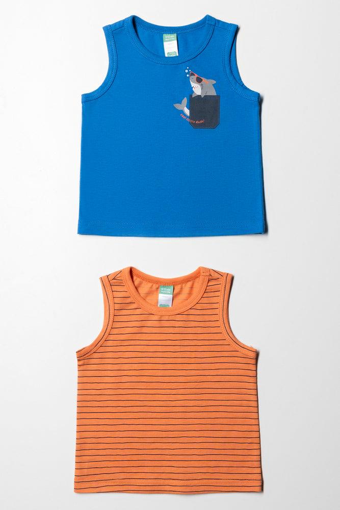 Lounge Chic 2 Pack Shark Printed Vests Orange And Blue