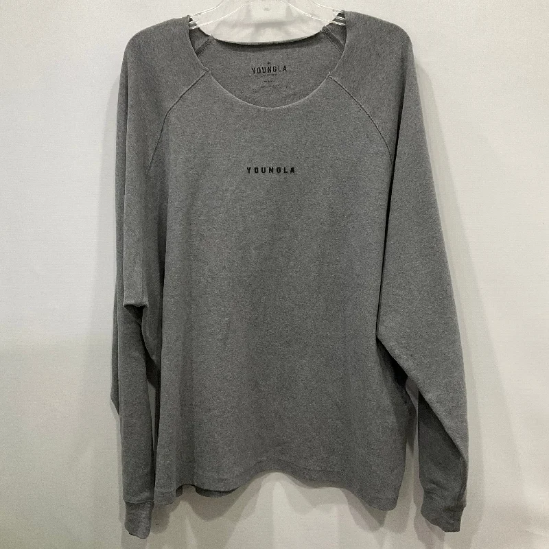 Fashionable And Versatile Top Long Sleeve By Young LA In Grey, Size: 2x