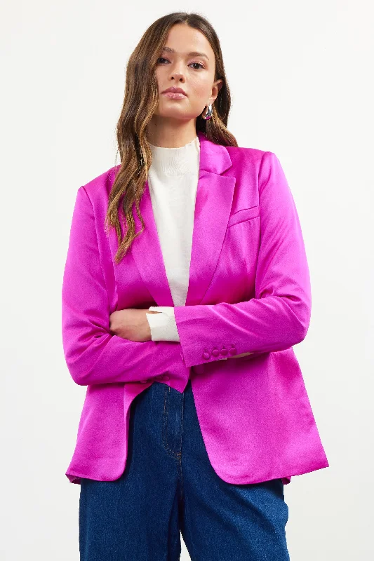Minimal Style Neon Satin Welt Pocket Blazer