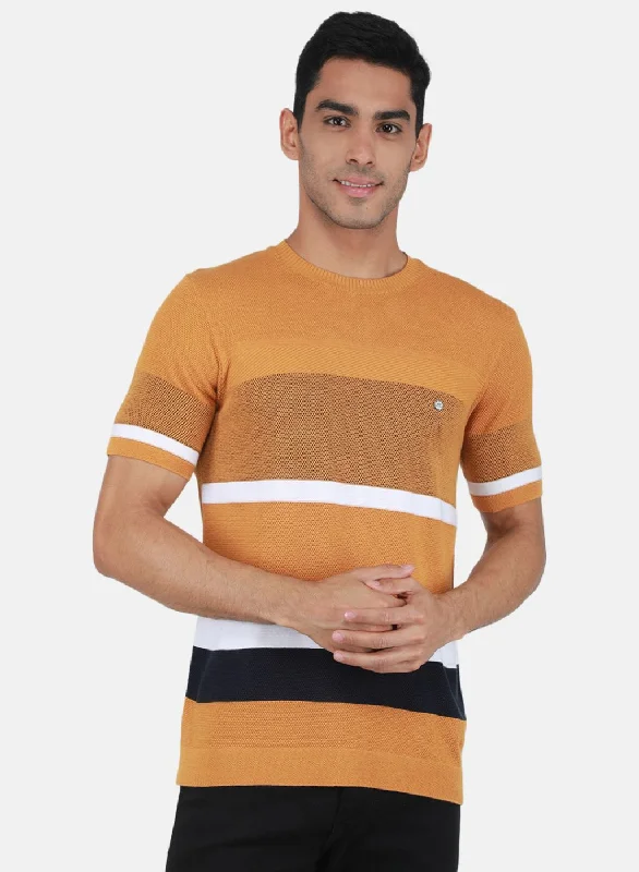 Soft Fashion Men Mustard Self Design T-Shirt