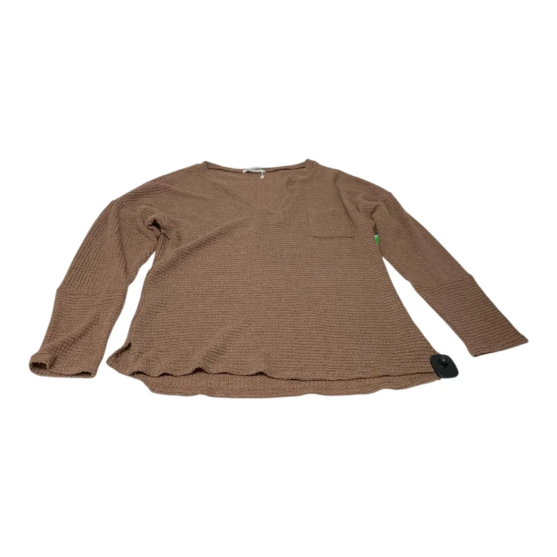 Free Design Top Long Sleeve By Pink M Style In Brown, Size: M
