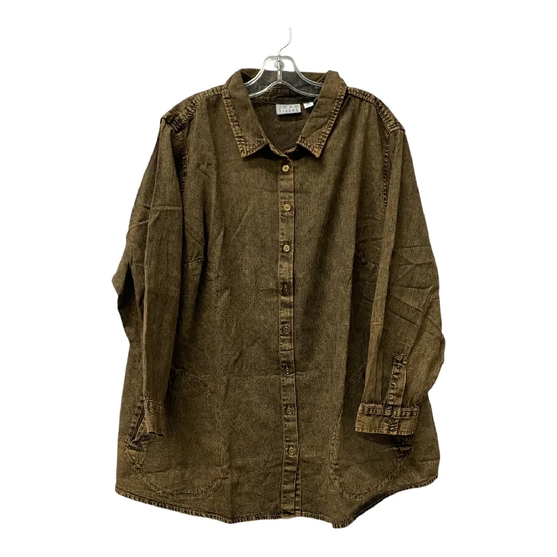 Fresh And Elegant Top Ls By Joan Rivers In Brown, Size:3X
