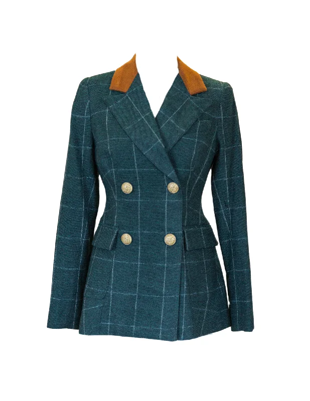 Personalized Outfit Patch Pocket Wedding Blazer - Forest Windowpane