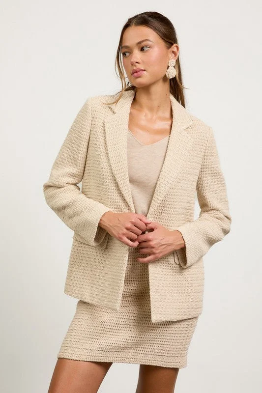 Casual Elegance Mara Long Sleeve Open Front Crochet Knit Blazer Black Natural
