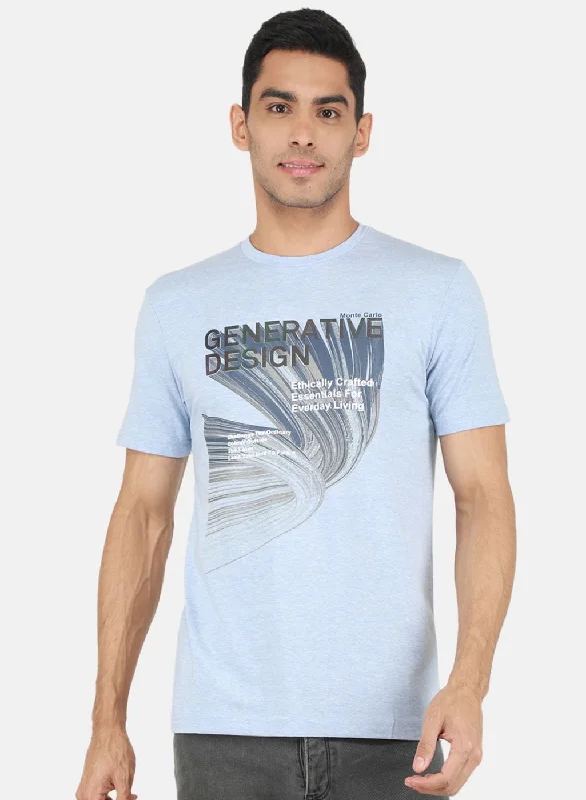 Layered Style Men Sky Blue Printed T-Shirt