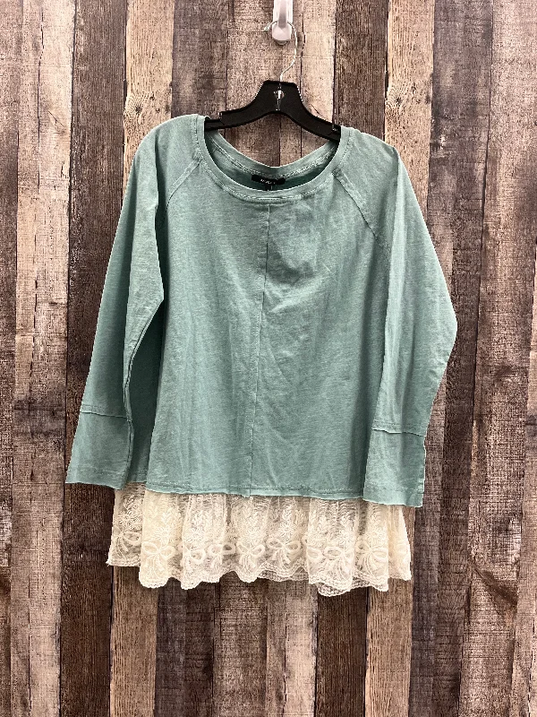 Relaxed Style Top Long Sleeve By Annabelle In Green, Size: S