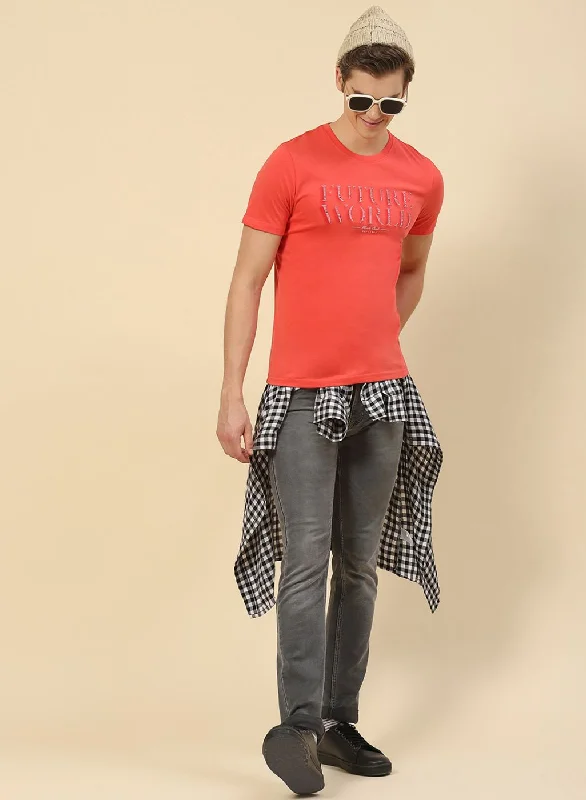 Comfortable Fashion Men Peach Printed T-Shirt