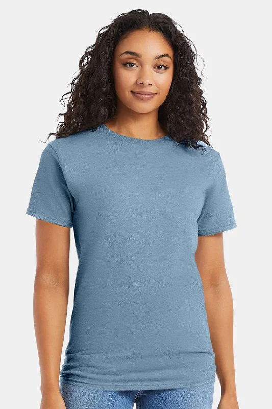 Trendy Casuals Hanes Mens ComfortSoft Short Sleeve Crewneck T-Shirt - Stonewashed Blue