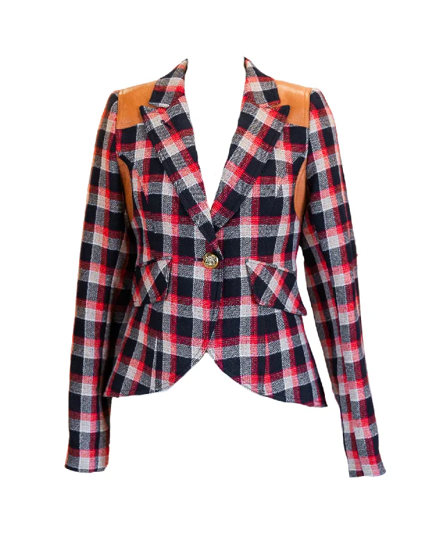 Fashion Selection Rifle-Patch One Button Blazer - Scarlet Check