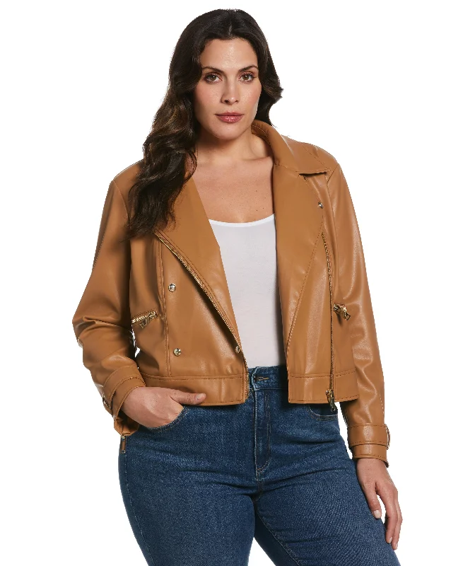Sporty Elegance Plus Size Vegan Leather Moto Jacket
