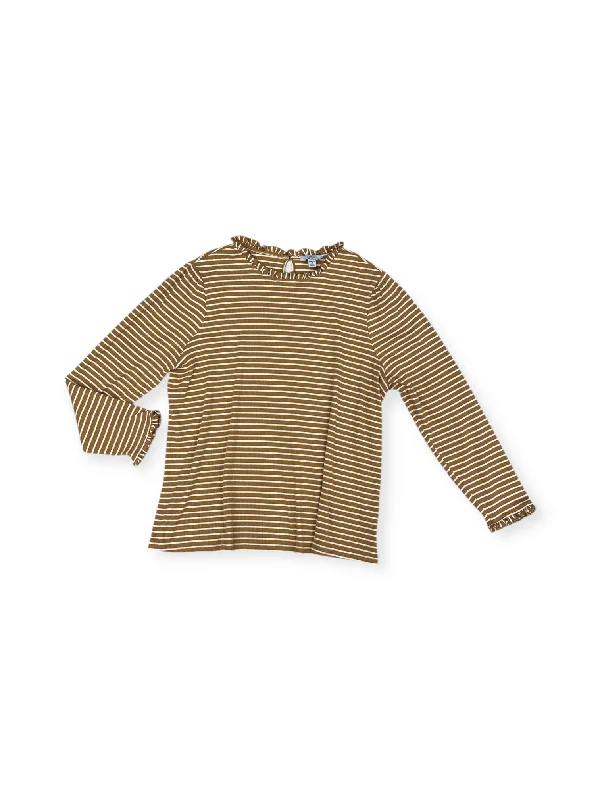 Relaxed And Casual Top Long Sleeve By Croft And Barrow In White & Yellow, Size: 2x