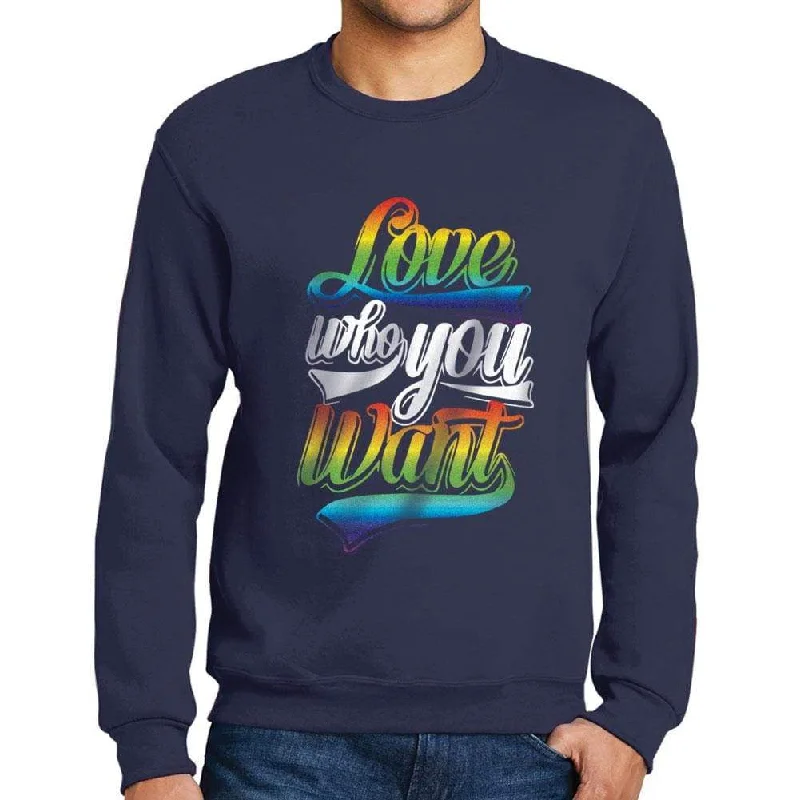 Cozy Outerwear Men's Printed Graphic Sweatshirt LGBT Love Who You Want Navy