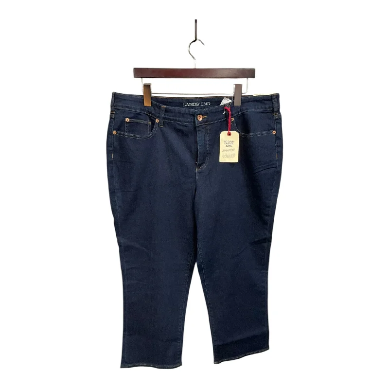 Unique Fashion Jeans Cropped By Lands End In Blue Denim, Size: 18