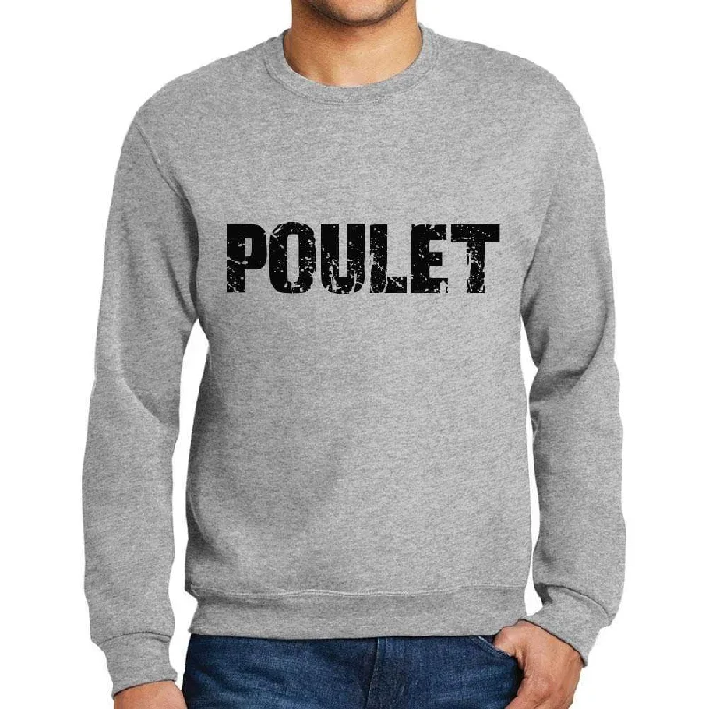 Modern Chic Men's Printed Graphic Sweatshirt Popular Words POULET Grey Marl