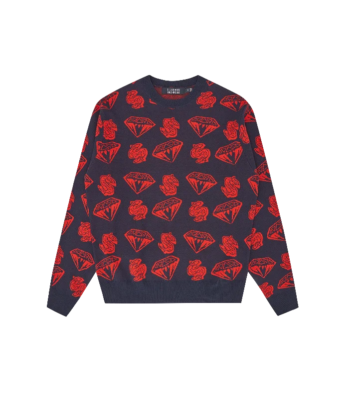 Sports And Leisure DIAMONDS & DOLLARS KNITTED JUMPER - NAVY