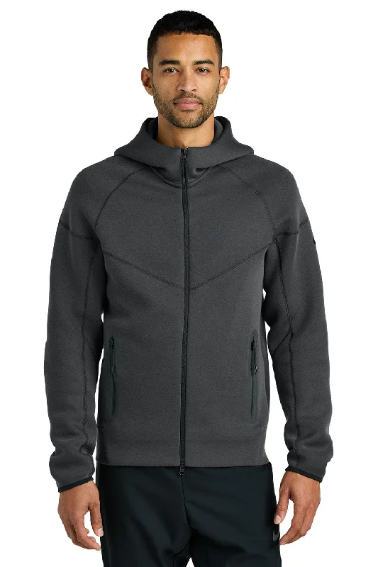 Lace Design Nike Mens Tech Fleece Full Zip Hooded Sweatshirt Hoodie w/ Pockets - Heather Anthracite Grey