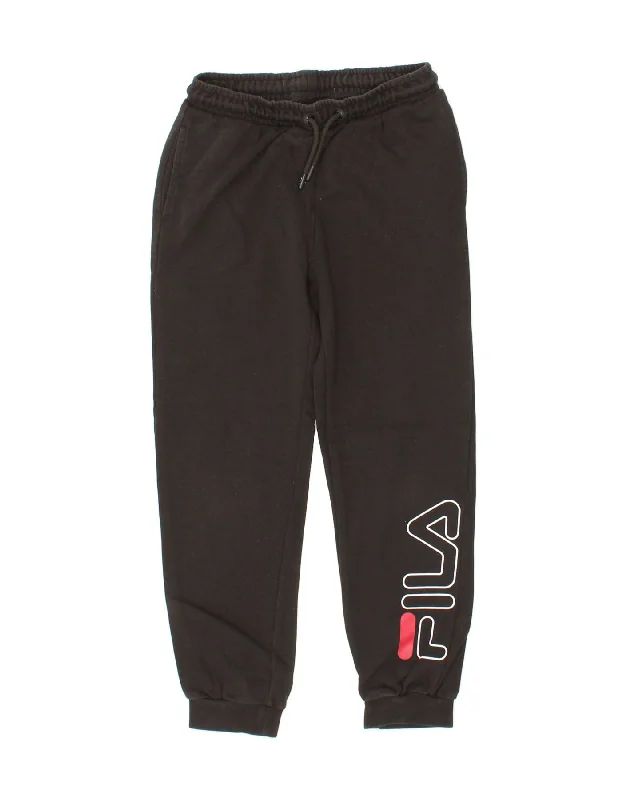 Breathable Design FILA Boys Graphic Tracksuit Trousers Joggers 9-10 Years Black