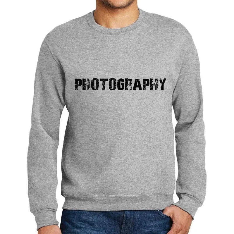 Cozy Lounge Wear Men's Printed Graphic Sweatshirt Popular Words PHOTOGRAPHY Grey Marl Cozy Lounge Wear Men's Printed Graphic Sweatshirt Popular Words PHOTOGRAPHY Grey Marl