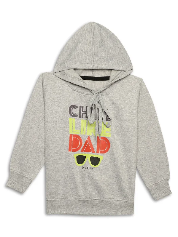 Slightly Flared Design Vimal Jonney Grey Melange Printed Hooded Cotton Fleece Sweatshirt for Kids Slightly Flared Design Vimal Jonney Grey Melange Printed Hooded Cotton Fleece Sweatshirt for Kids