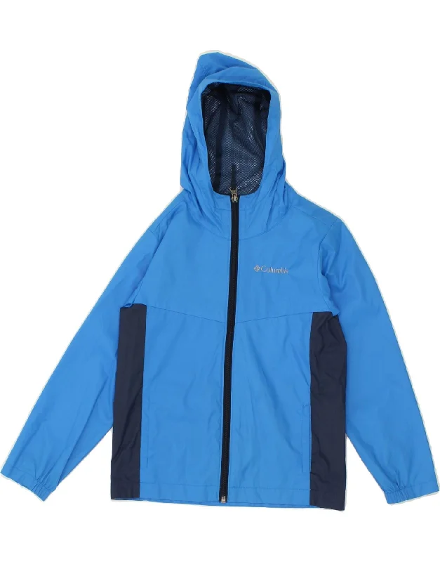 Single-shoulder Neck Design COLUMBIA Boys Hooded Rain Jacket 6-7 Years XS Blue Colourblock Nylon