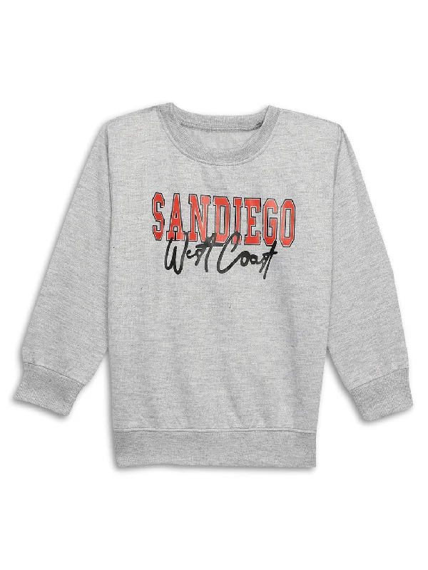 Free And Comfortable Vimal Jonney Grey Melange Printed Round Neck Cotton Fleece Sweatshirt for Kids