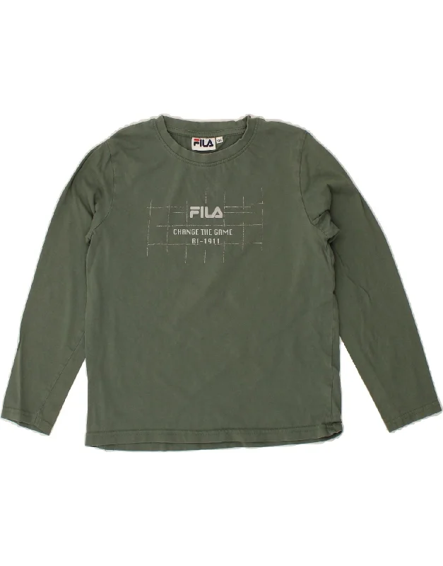Simple Elegance FILA Boys Graphic Top Long Sleeve 9-10 Years  Green Cotton