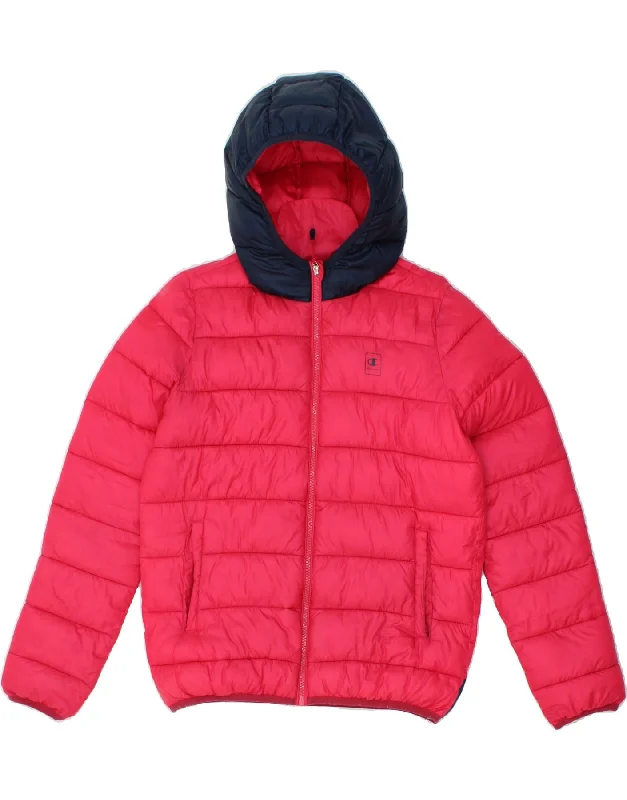 Relaxed Jackets CHAMPION Girls Graphic Hooded Padded Jacket 13-14 Years XL Pink
