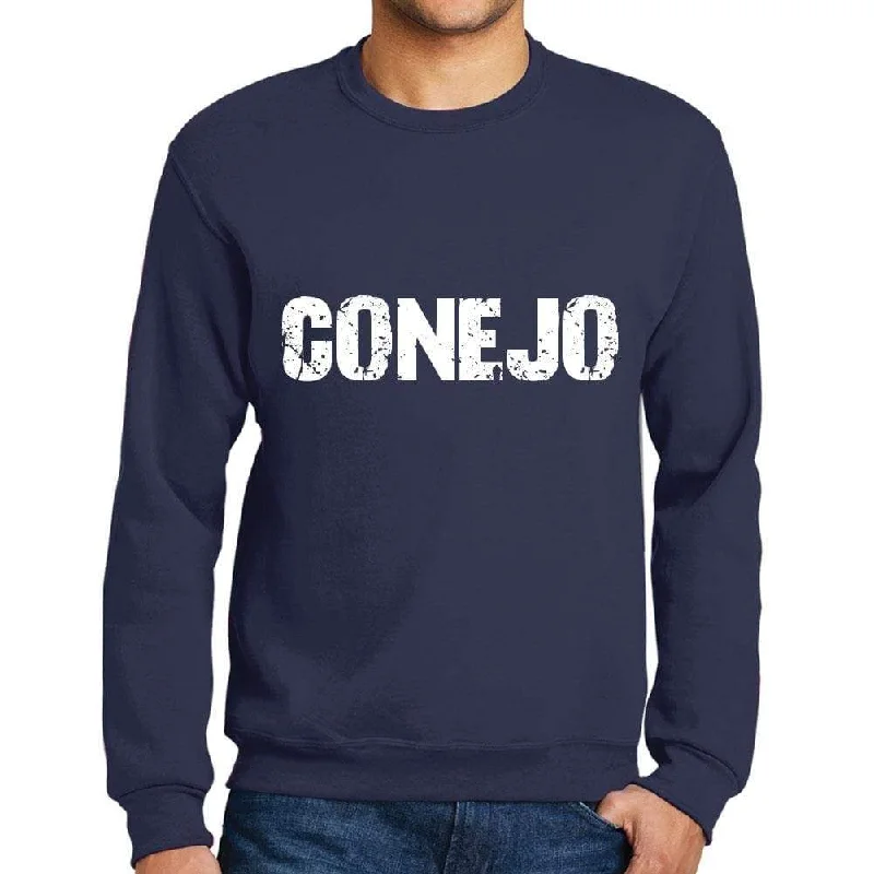 Street Fashion Men's Printed Graphic Sweatshirt Popular Words CONEJO French Navy