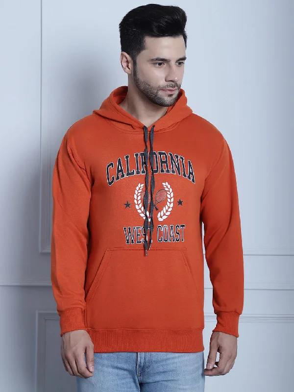 Casual Ease Vimal Jonney Rust Printed Hooded Cotton Fleece Sweatshirt for Men
