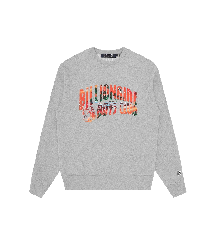 Cozy Essentials Wear TROPICAL ISLAND FILL ARCH LOGO CREWNECK - HEATHER GREY