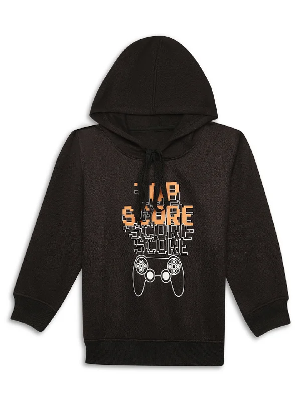 Stylish Fit Vimal Jonney Black Printed Hooded Cotton Fleece Sweatshirt for Kids