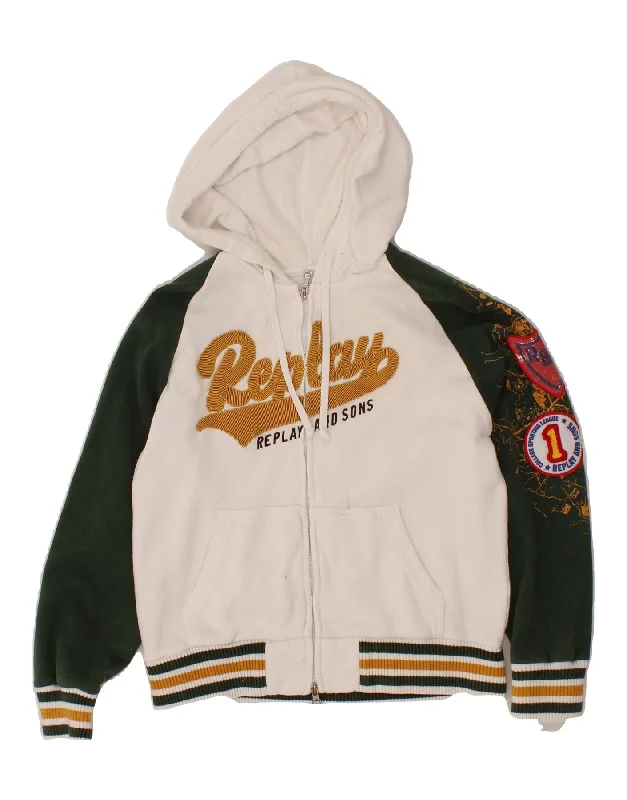 Fashion Pioneer REPLAY AND SONS Boys Graphic Zip Hoodie Sweater 12-13 Years Small White