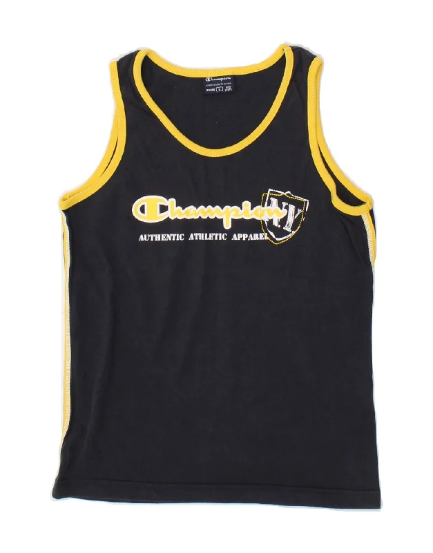 Warm Layers CHAMPION Boys Graphic Vest Top 11-12 Years  Large  Navy Blue Cotton