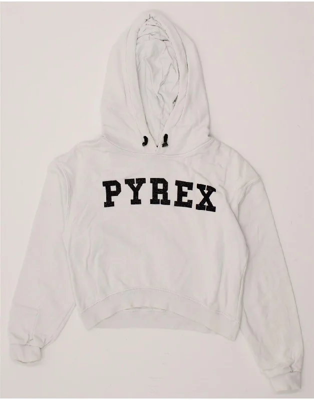Everyday Outfits PYREX Girls Crop Graphic Hoodie Jumper 10-11 Years XL  White Cotton