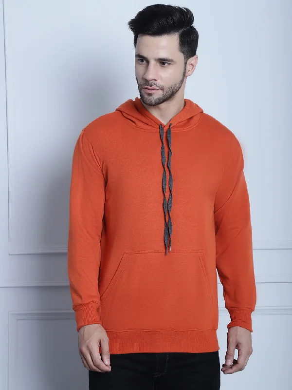 Celebrity Style Vimal Jonney Rust Solid Hooded Cotton Fleece Sweatshirt for Men