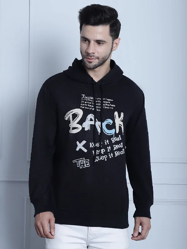 Classic Retro Vimal Jonney Black Printed Hooded Cotton Fleece Sweatshirt for Men